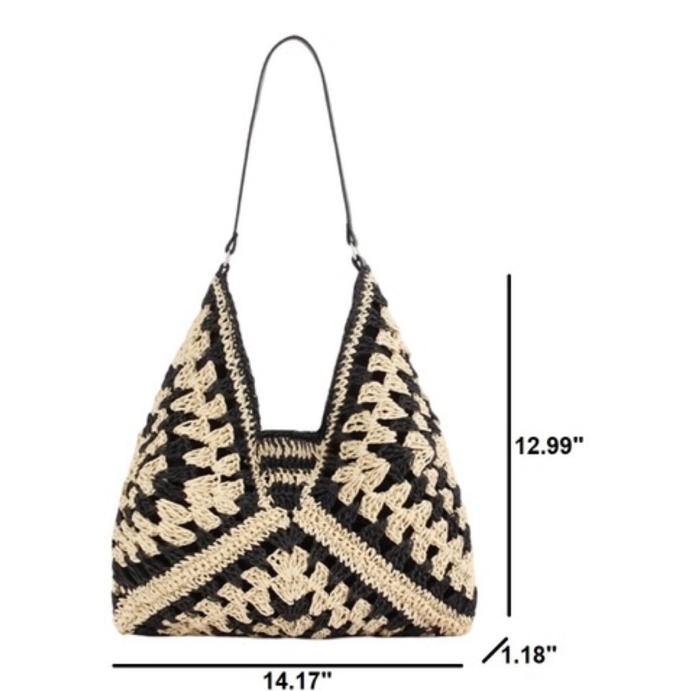 The “Solstice” Woven Crochet Straw Hobo Bag | Beige - Picture 6 of 6